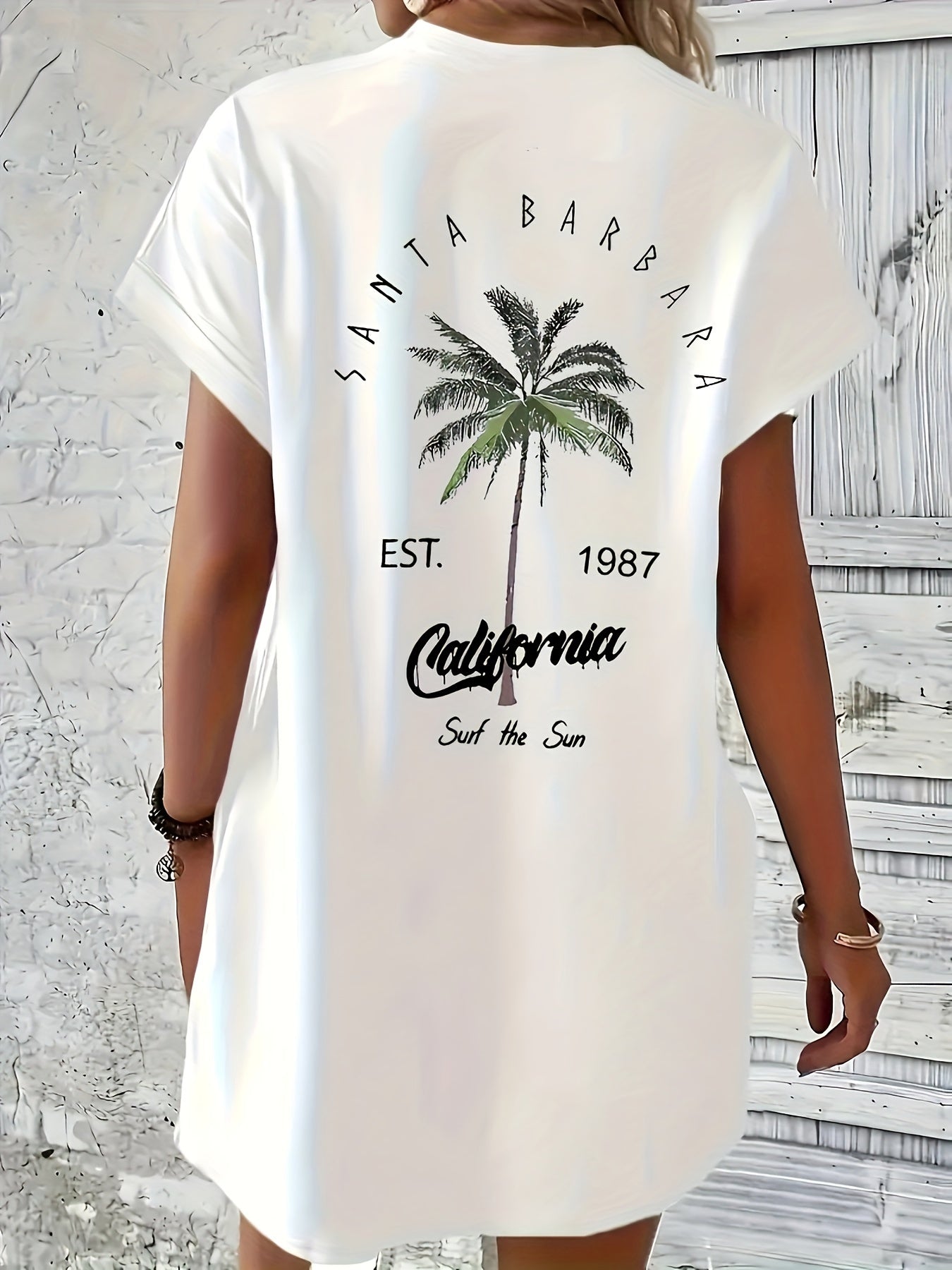 T-Shirt Kleid - Palmenprint mit Tasche und bequemer Passform