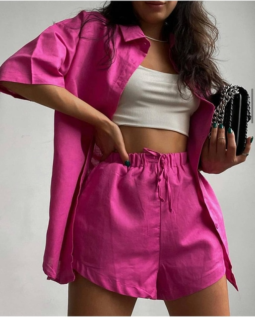Elegantes zweiteiliges Baumwollset | Lässiges kurzärmeliges Outfit für Frauen
