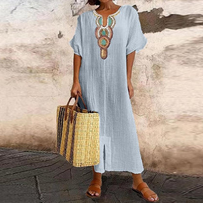 Olive - Kleid aus Baumwolle und Leinen für Frauen