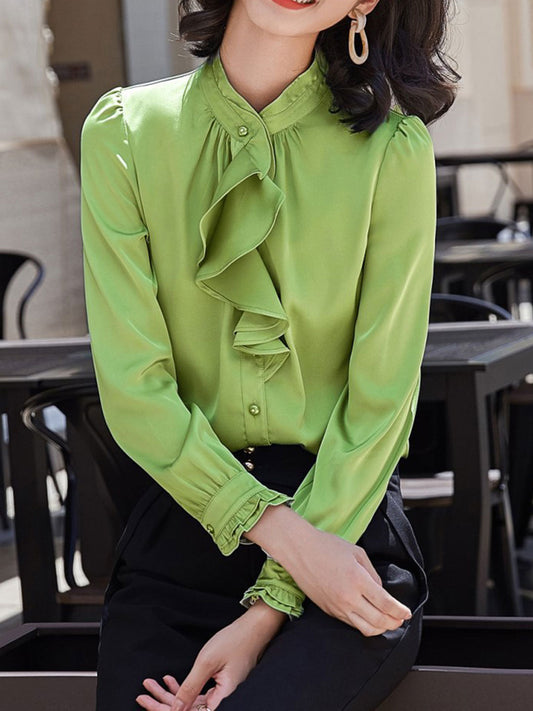 Fiera Bluse | Langarm Rüschenkragen Chiffonbluse