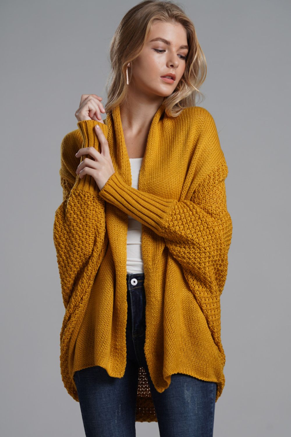 Liana - Lange offene Strickjacke mit Dolman-Ärmeln für Damen