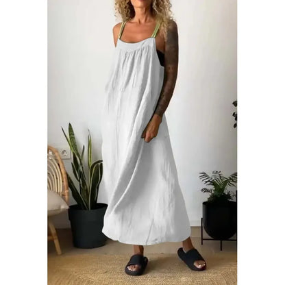 Langes Chambray-Kleid mit Taschen und kontrastierenden Trägern in Beau Blue