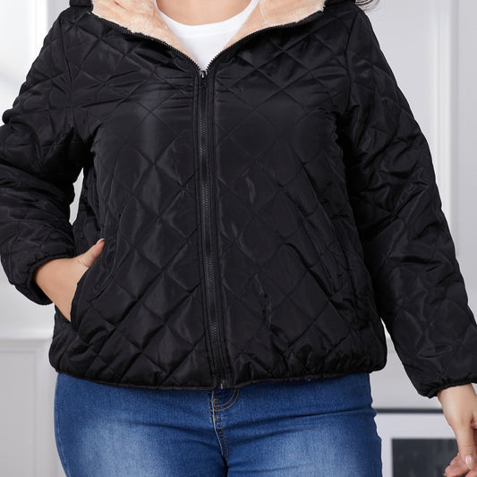 Lara | Plus Größe Farbe Block gesteppte Jacke mit Kapuze