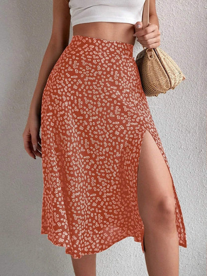 Midirock - Blumenmuster - hohe Taille, eleganter Schnitt, luftiger Stoff - perfekt für Sommertage