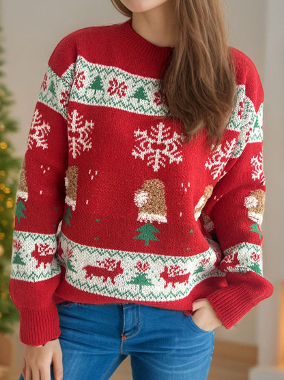 Lydia - Damenpullover mit Rundhalsausschnitt, Hirschmotiv und langen Ärmeln