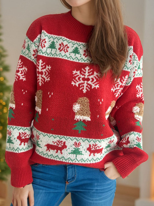 Lydia - Damenpullover mit Rundhalsausschnitt, Hirschmotiv und langen Ärmeln