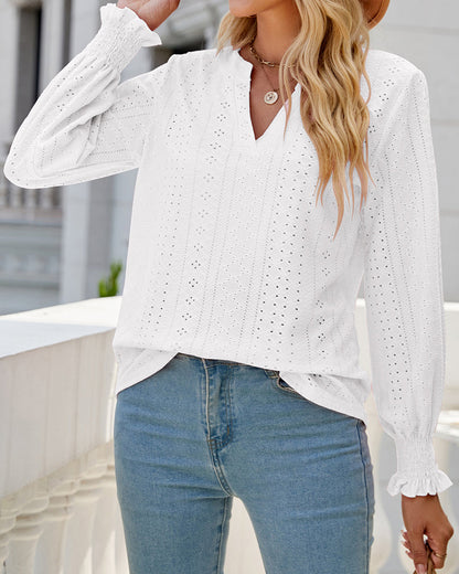 Tindra Blouse | Damenbluse mit V-Ausschnitt und langen Ärmeln