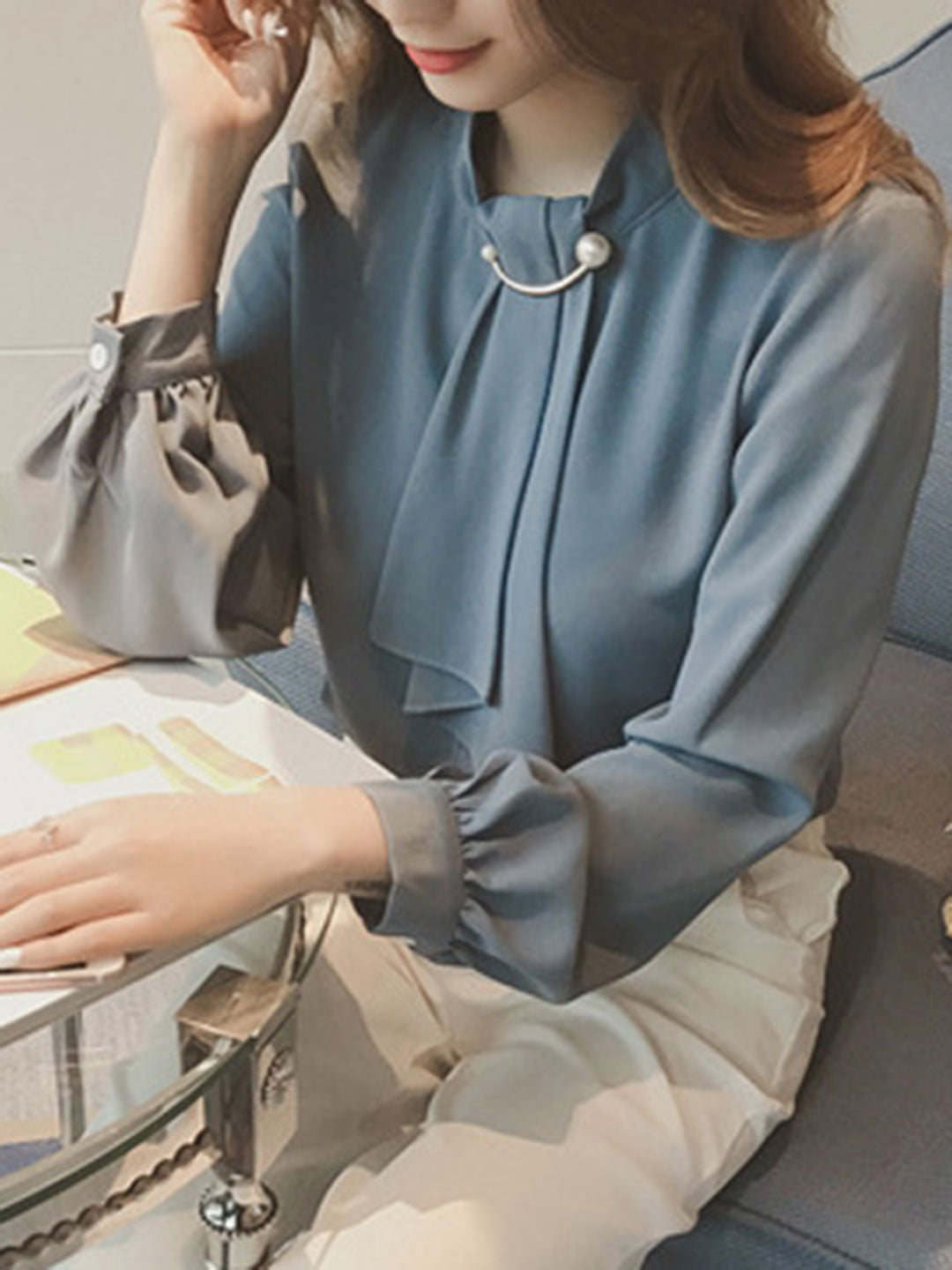 Filine Bluse | Langärmelige Chiffonbluse im französischen Stil