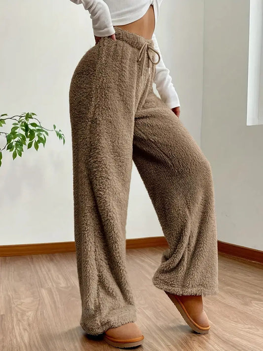 Isadora - Khaki Hose mit breitem Bein und Kordelzug für Damen