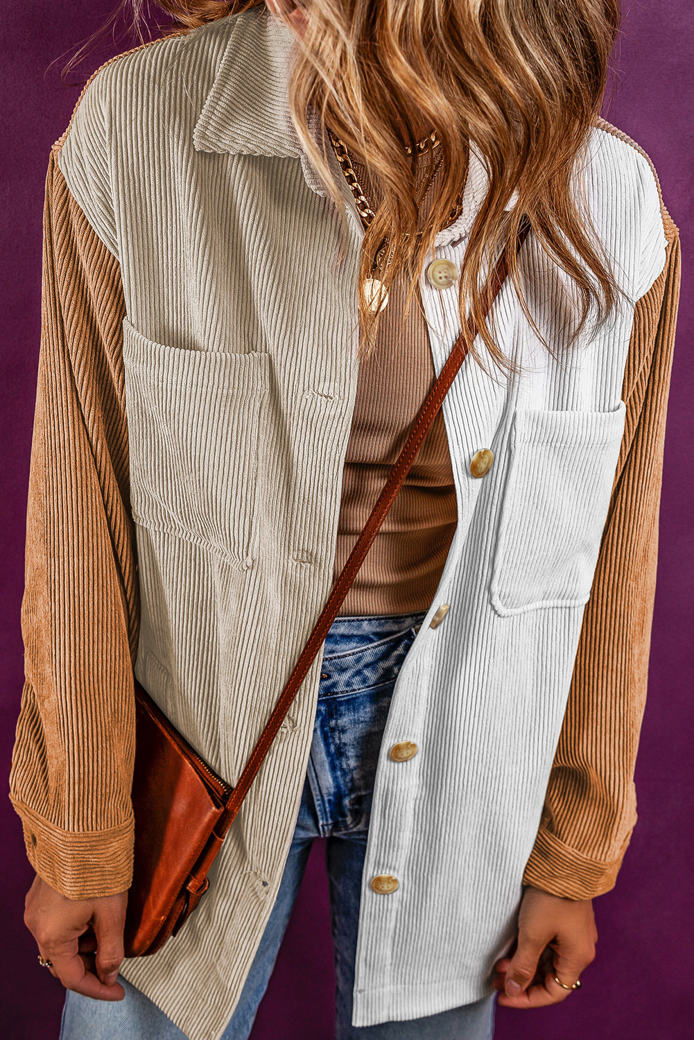 Madoka | Klassische mehrfarbige Hemdjacke aus Cord in Übergröße