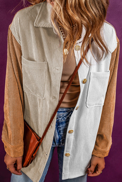 Madoka | Klassische mehrfarbige Hemdjacke aus Cord in Übergröße