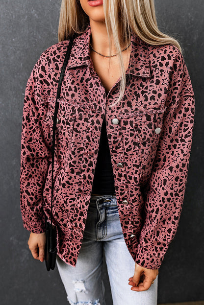 Maeve | Chic Leopardenmuster rosa Jeanshemd Jacke
