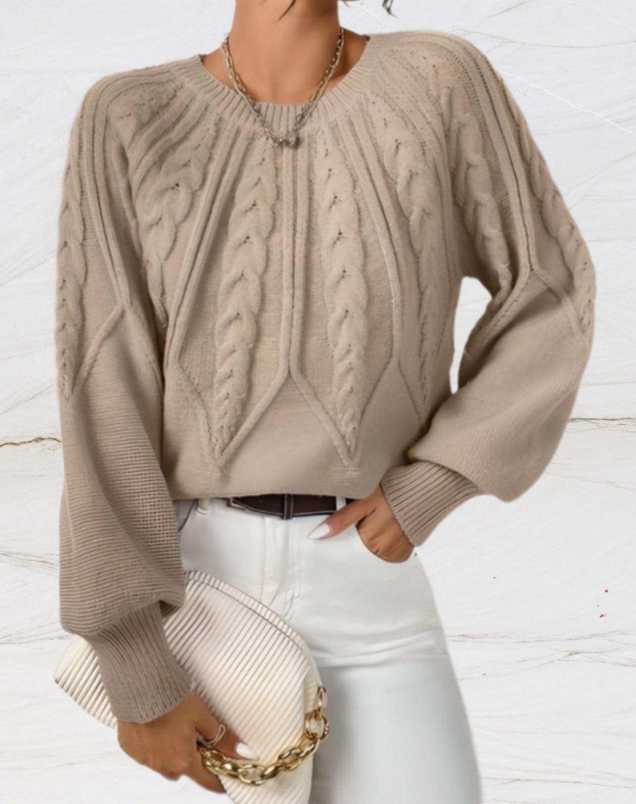 Abigail - Eleganter Rundhals-Strickpullover im Pfeil-Stil Beige für Frauen