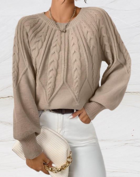 Abigail - Eleganter Rundhals-Strickpullover im Pfeil-Stil Beige für Frauen