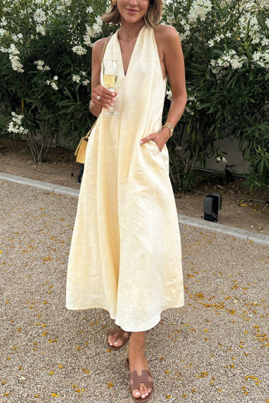 A-Linien-Midikleid mit gedrehtem Rücken aus Leinenmischung