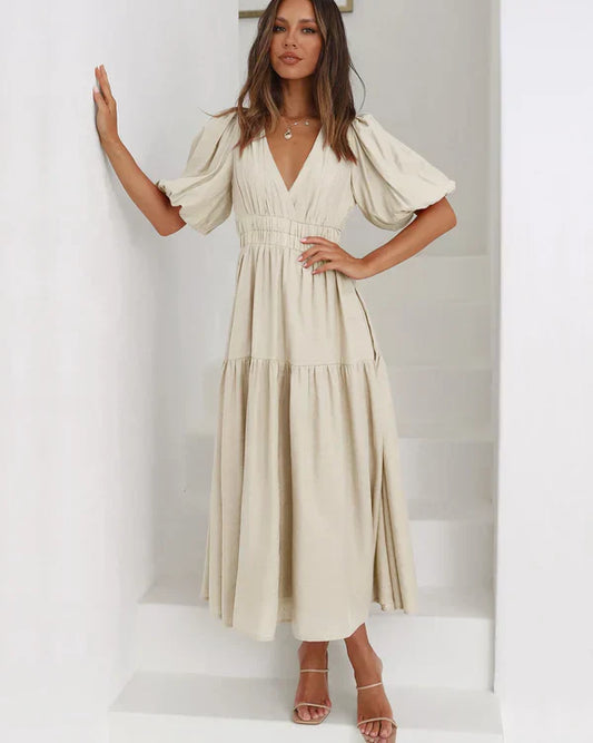 Cleopatra - Kleid mit V-Ausschnitt und Gummizug in der Taille