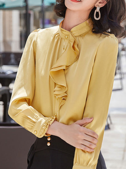 Fiera Bluse | Langarm Rüschenkragen Chiffonbluse