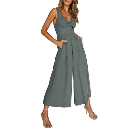 2024 neuer Jumpsuit mit V-Ausschnitt und weitem Bein