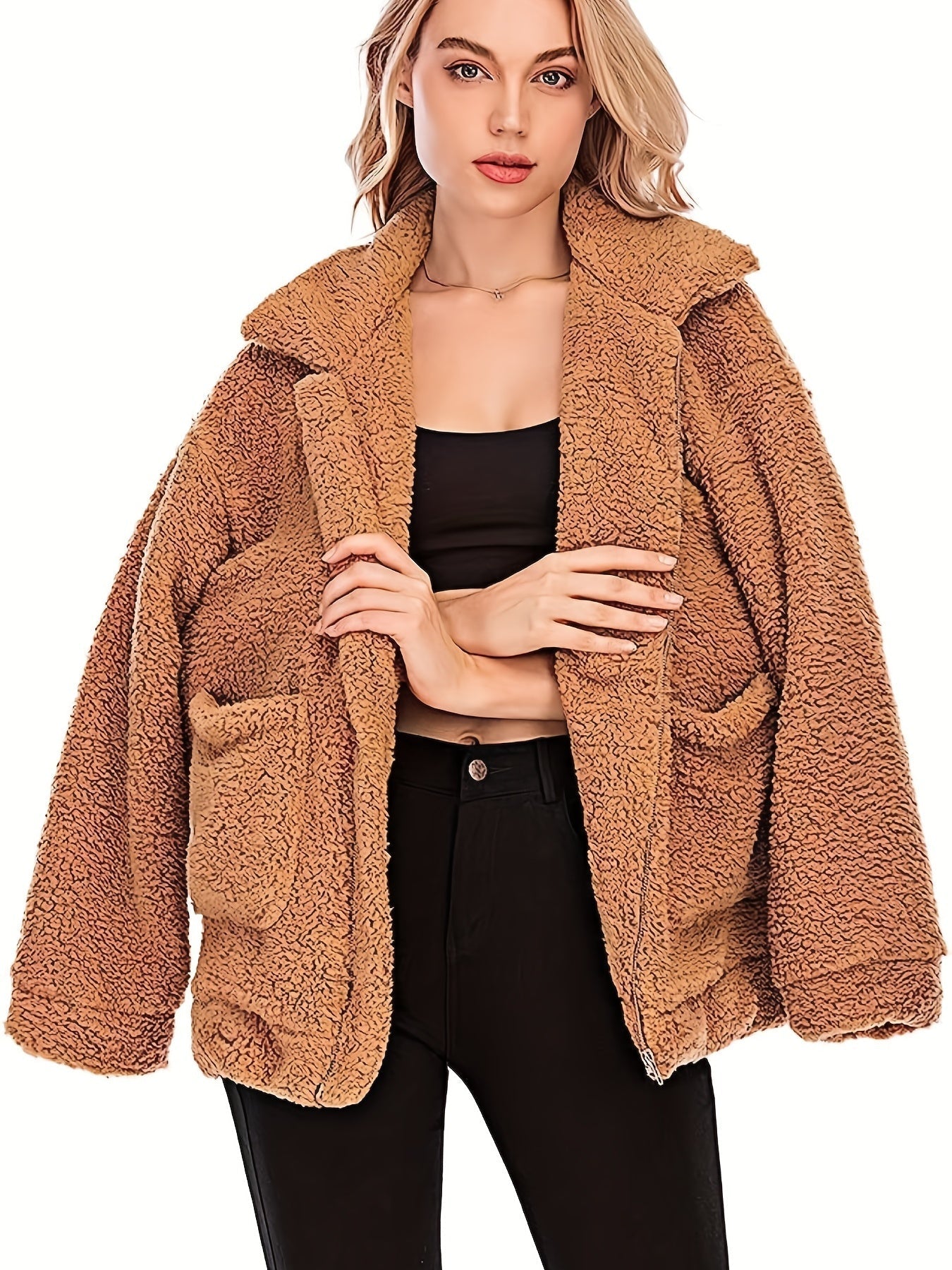 Yessenia - stylischer Teddy-Mantel mit Reißverschluss