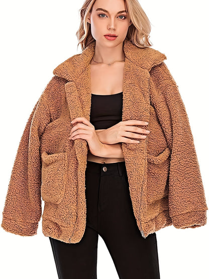 Yessenia - stylischer Teddy-Mantel mit Reißverschluss