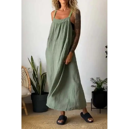 Langes Chambray-Kleid mit Taschen und kontrastierenden Trägern in Beau Blue