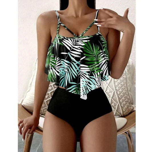LolaBeach - Tankini mit Rüschen und Blätterdruck
