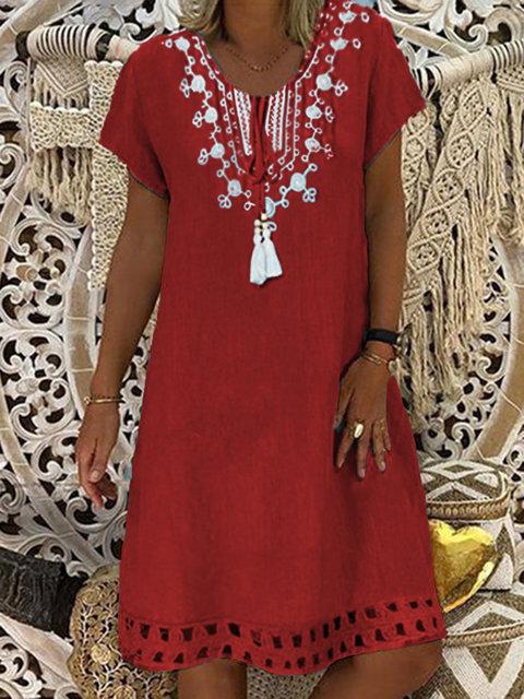Damen-Sommerkleid in Midi-Länge mit kurzen Ärmeln und im Bohemian-Stil