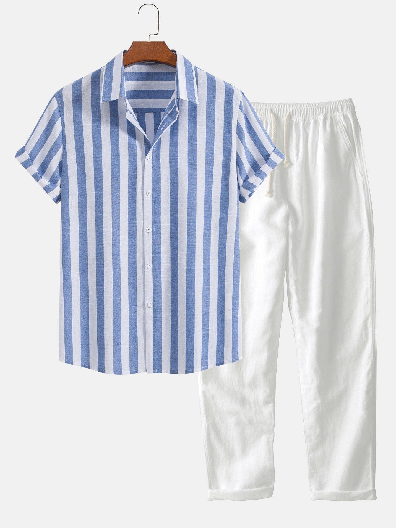 Set aus bedrucktem Poloshirt mit Streifen und schmaler Hose - Alessandro