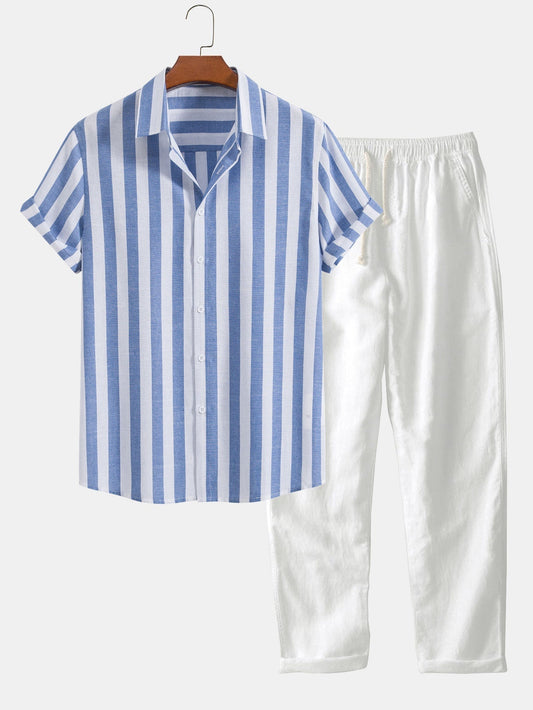 Set aus bedrucktem Poloshirt mit Streifen und schmaler Hose - Alessandro