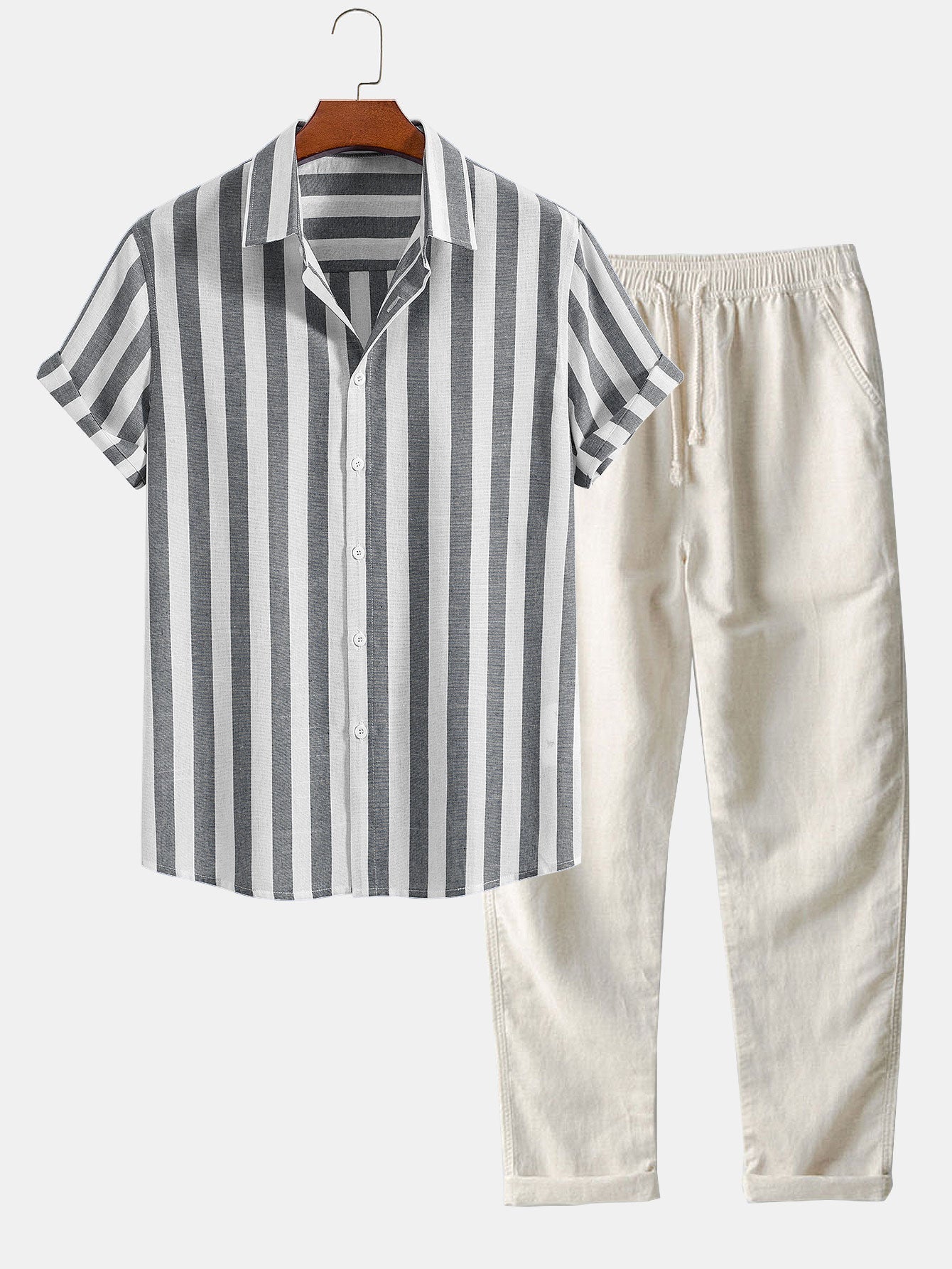 Set aus bedrucktem Poloshirt mit Streifen und schmaler Hose - Alessandro