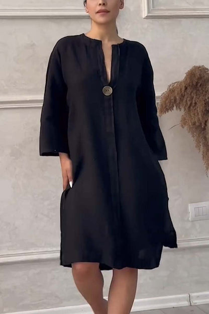 Freizeitkleid aus Baumwolle und Leinen mit Knopfverschluss