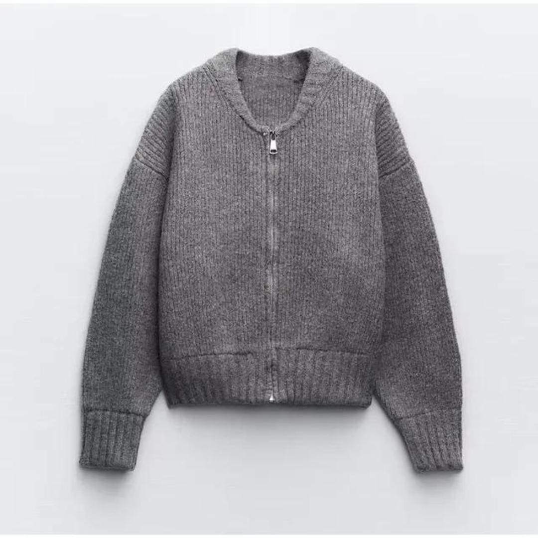 Damen Strickjacke mit Rundhalsausschnitt und Reißverschluss