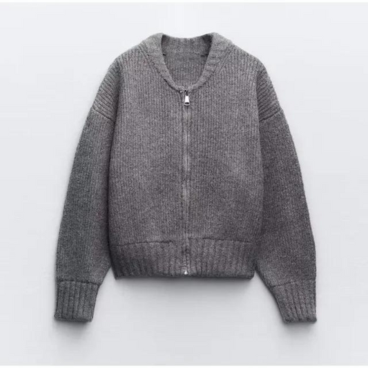 Damen Strickjacke mit Rundhalsausschnitt und Reißverschluss
