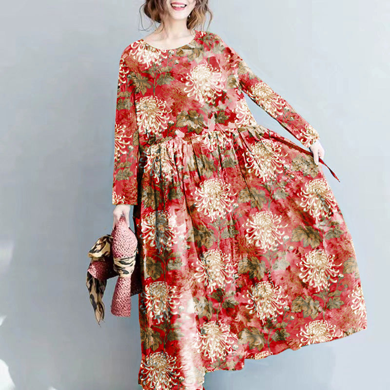 Ritz - Modisches langes geblümtes Leinenkleid