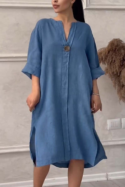 Freizeitkleid aus Baumwolle und Leinen mit Knopfverschluss