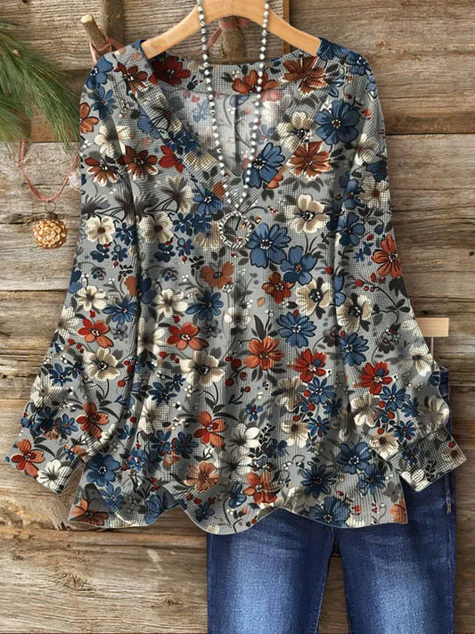 Elegante Bluse mit langen Ärmeln und raffiniertem V-Ausschnitt