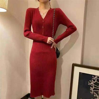 Manon - Slim Fit Strickkleid mit Knöpfen