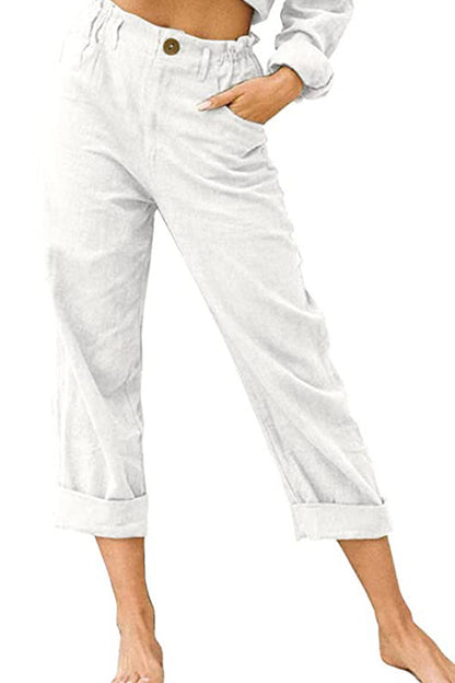 unifarbene Baumwolle und Leinen modische lockere Freizeithose mit hoher Taille