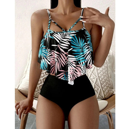 LolaBeach - Tankini mit Rüschen und Blätterdruck