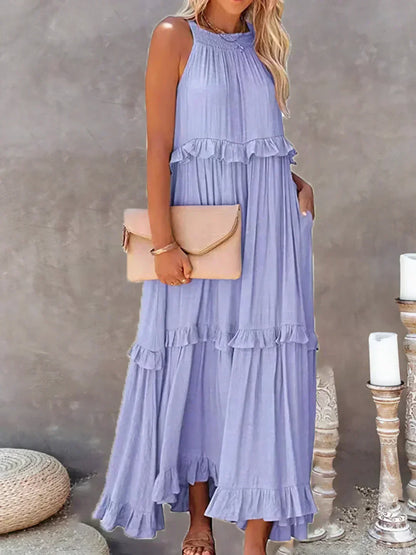 Neckholder-Maxikleid mit Rüschen