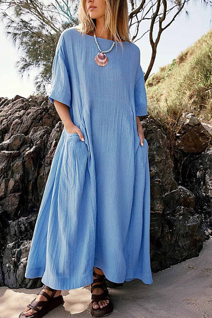 Melinda - Locker sitzendes, trendiges Kleid mit kurzen Ärmeln in Knitteroptik für große Größen