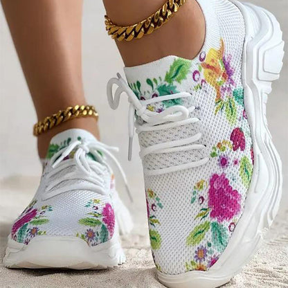 Orthopädische Turnschuhe mit Blumendruck und Schnürverschluss