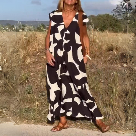 BEDRUCKTES KLEID MIT V-AUSSCHNITT