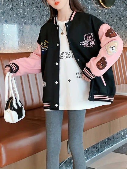 – College Jacke mit gemütlichem Bären Print für Damen