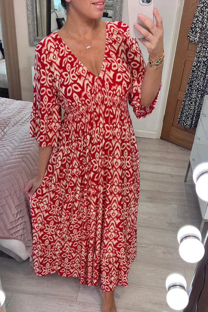 Flora - Lässiges geblümtes Kleid mit V-Ausschnitt