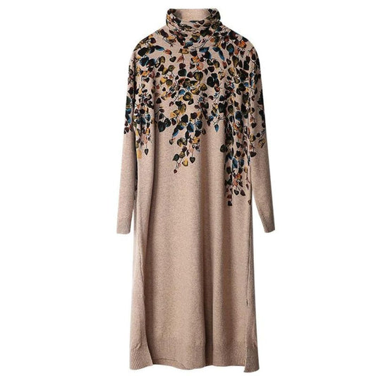 Isa - Bequemes Rollkragenkleid mit Blattmuster