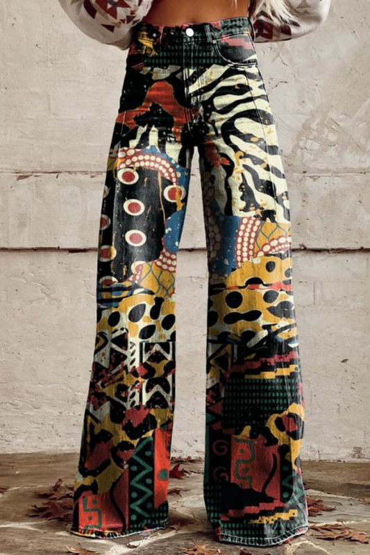 Zoë | Abstrakte Wide Leg Jeans | Ausdrucksstarke Muster | Premium Denim