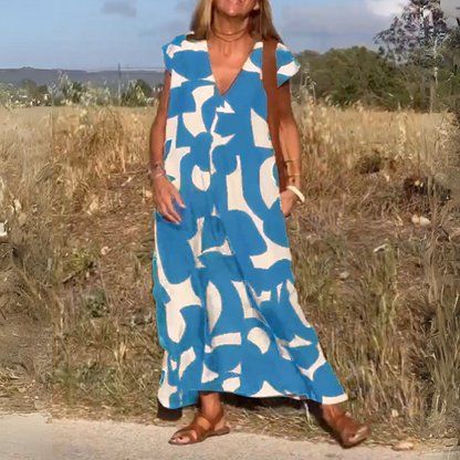 BEDRUCKTES KLEID MIT V-AUSSCHNITT