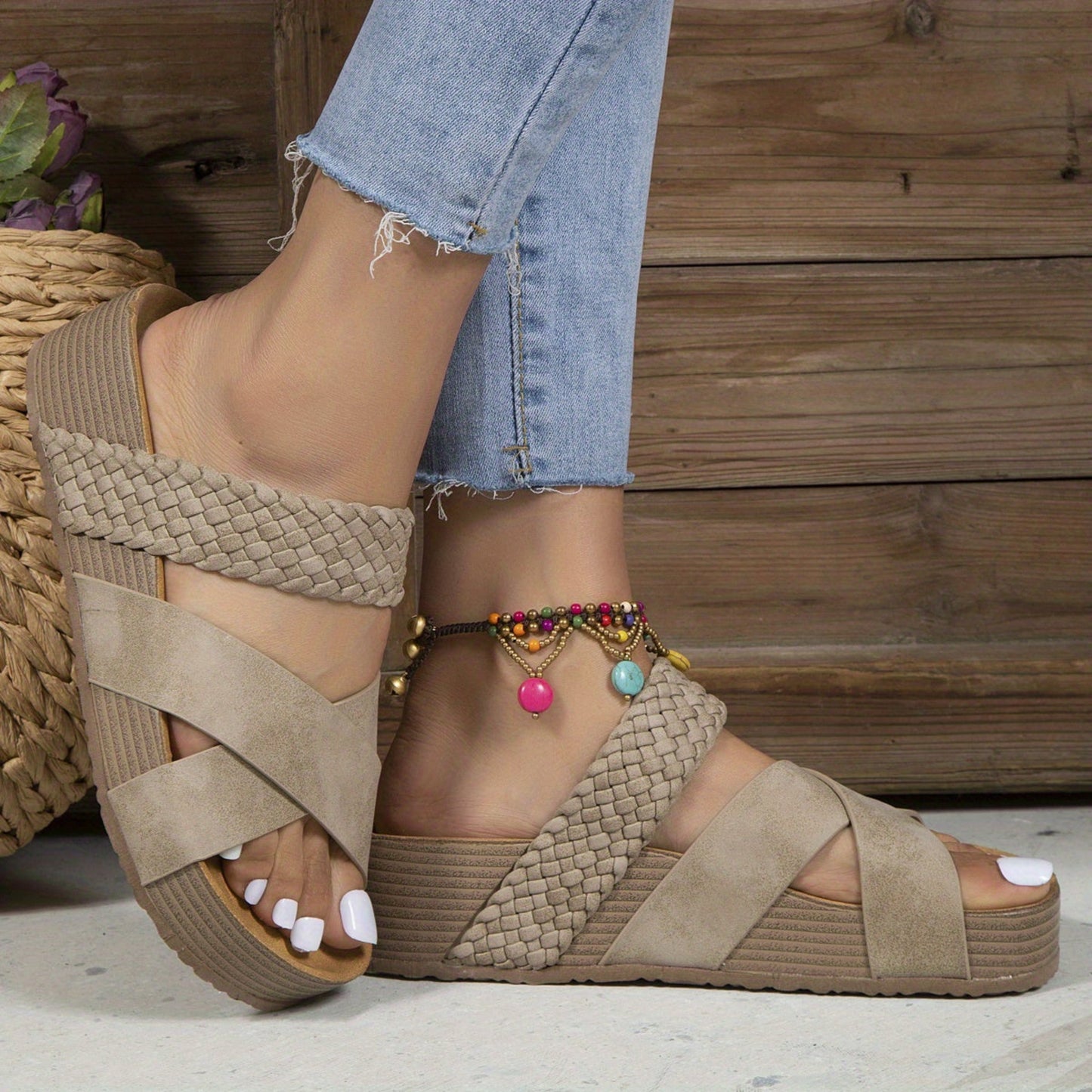Irma® | Damen-Keilabsatz-Sandalen mit geflochtenen Riemen