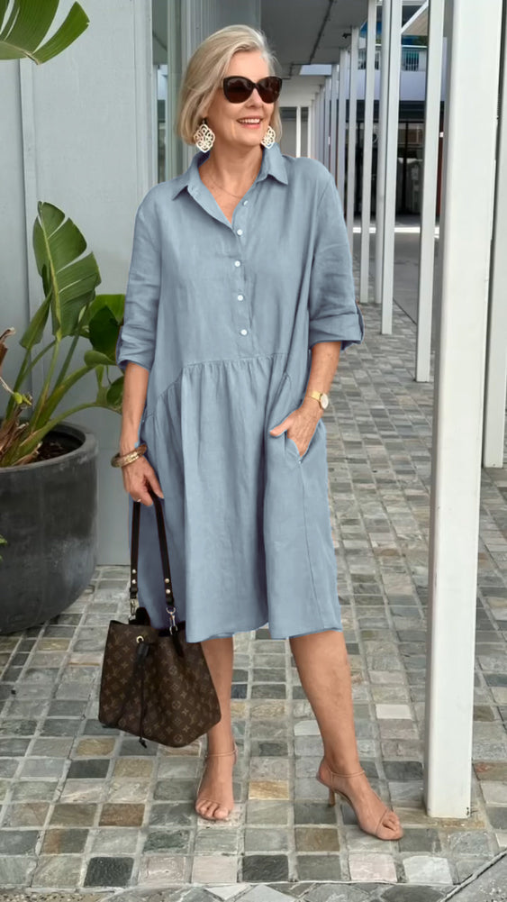 Neues Damenkleid aus Leinen und Baumwolle für die Freizeit